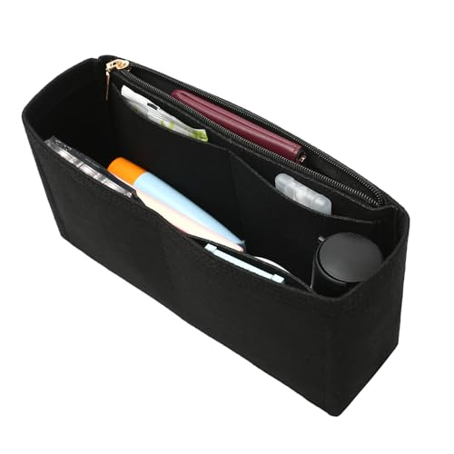 Surblue Purse Organizer Insert for Handbags, Felt Bag Organizer with Zippers Handbag Shaper Pouch for Classic 19 Flap Bag, Marmont, Onthego,（Black, Slender M） - color: Black, size: Slender M