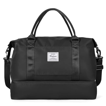 Travel Duffel Bag with Shoes Compartment, Overnight Weekender Bags for Women,Carry on Personal Item Bag，Extra Large - color: A-Black, size: Extra Large