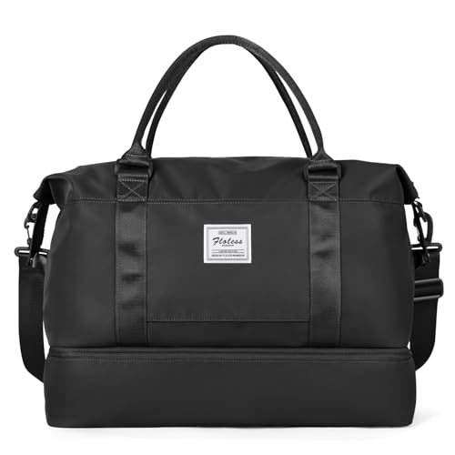 Travel Duffel Bag with Shoes Compartment, Overnight Weekender Bags for Women,Carry on Personal Item Bag，Extra Large - color: A-Black, size: Extra Large