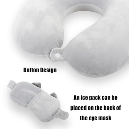 Kids Neck Pillow for Travel with Sleep Eye Mask, Cute Travel Neck Pillow, Memory Foam Flight Sleeping Headrest Pillow for Boys & Girls, Airplane, Train, Car, Home Use - Grey Cat - color: Grey Cat