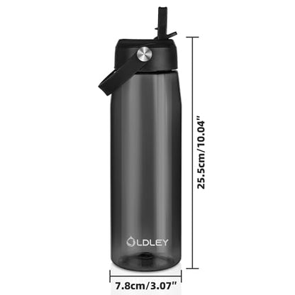 OLDLEY 32 oz Water Bottle with Straw, Leakproof Sports Water Bottle with Carry Strap, BPA-Free Large Water Bottles for Home,Travel, School, Outdoors, Gym, Tritan, Black - color: Black