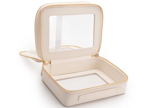 Aveniee Large Clear Makeup Bags, Double Layer Cosmetic Bags with Separate Brush Compartment, Travel Toiletry Bag Cosmetic Train Case, Travel Accessories Organizer for Women(2 Layers, White) - color: Off-White, style: Dual Layer
