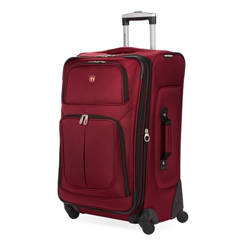 SWISSGEAR Sion Softside Expandable Spinner Luggage Durable Lightweight Travel Suitcase, Burgundy, Checked-Medium - color: Burgundy, size: Checked-Medium
