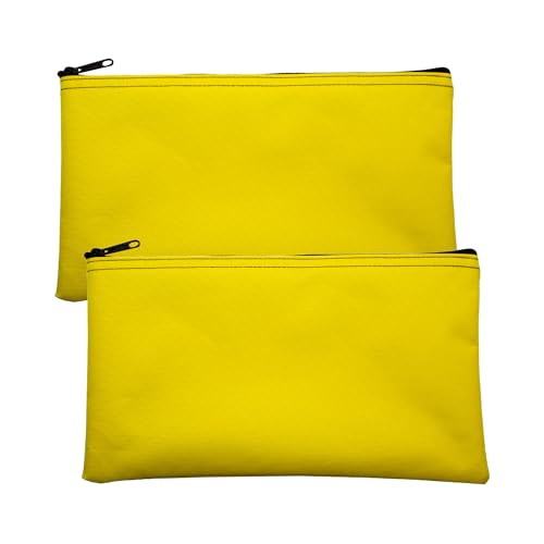 Multipack of 2 Compact Zipper Cloth Pouches, Zipper Bag, Travel Toiletry, Cosmetics, Stationary Case, 11 x 6 inches (Yellow) - color: Yellow