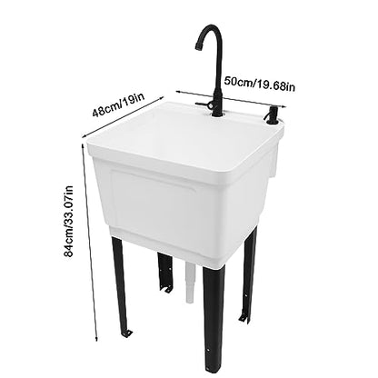 White Utility Sink, 19.3 Inch Standalone Sink with Faucet+Soap Dispenser+Drain Pipe Kit, Ideal for Restaurant, Utility & Laundry Rooms - color: White, 19.7 x 19 x 33.1in