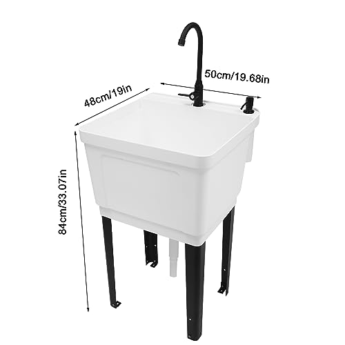 MOCHAG Freestanding Utility Sink Laundry Tub, Space Saving Large Floor Mounted Wash Station w/Rotatable Faucet&Gooseneck Sprayer, Laundry Sink for Restaurant, Laundry, Store, Utility Room