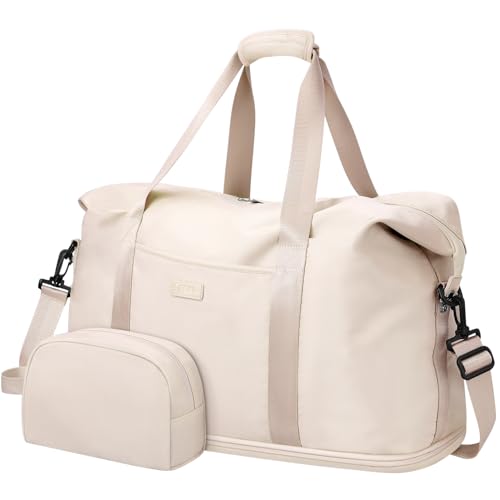 Expandable Travel Duffle Bags Weekender Overnight Bags for Women Men Hospital Bag for Women Labor Delivery with Toiletry Bag Waterproof - color: Off-white, size: X-Large