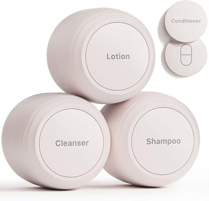 New Travel Toiletry Containers [Ultra Leakproof] TSA-Approved, PLA Hard Shell Jars with 5 Magnetic Labels, Wide Mouth Bottles for Lotion, Cleanser, Shampoo, Conditioner, Beige, 3 Pack, 1OZ - color: Beige, size: 1 oz / 30 ml