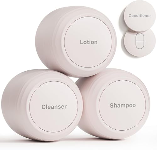 New Travel Toiletry Containers [Ultra Leakproof] TSA-Approved, PLA Hard Shell Jars with 5 Magnetic Labels, Wide Mouth Bottles for Lotion, Cleanser, Shampoo, Conditioner, Beige, 3 Pack, 1OZ - color: Beige, size: 1 oz / 30 ml