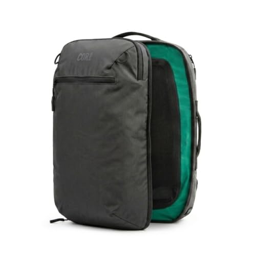 COR Surf Travel Backpack Carry On Backpack for Airplanes - Island Hopper 2.0 Travel Backpack with Clamshell Design - 28L Black with Black Zipper (Matte Black) - color: Black With Black Zipper, size: 28L