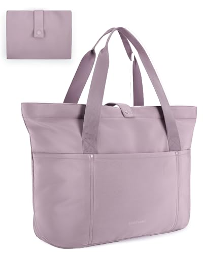BAGSMART Tote Bag for Women, Foldable Tote Bag With Zipper Travel Shoulder Bag Handbag for Work - color: Purple