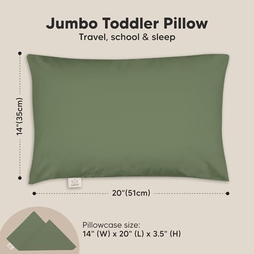 KeaBabies Organic Toddler Pillow with Pillowcase, Jumbo 14X20 - Soft Cotton Toddler Pillows for Sleeping - Machine Washable - Perfect for Travel, Toddler Bed Set (Jungle Green) - color: Jungle Green