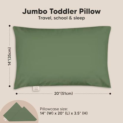 KeaBabies Organic Toddler Pillow with Pillowcase, Jumbo 14X20 - Soft Cotton Toddler Pillows for Sleeping - Machine Washable - Perfect for Travel, Toddler Bed Set (Jungle Green) - color: Jungle Green