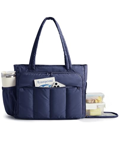 BAGSMART Laptop Tote Bag, Lunch Tote Work Bag with Lunchbox Compartment, Large Puffer Teacher Nurse Tote Large Shoulder - color: Navy Blue