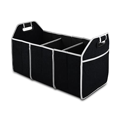Car Trunk Organizer, Portable Foldable Waterproof Auto Storage Bag with 3 Compartments, Collapsible Cargo Trunk Groceries Organizer, Car Accessories Universal for SUV, Truck, Van, Sedan (Black2) - color: Black2