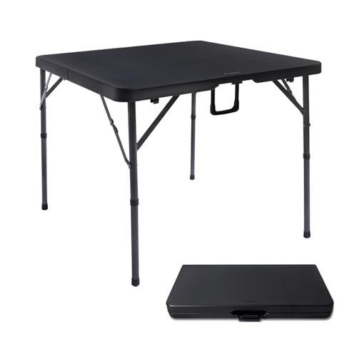 Byliable 34" Square Folding Card Table, Fold-in-Half Utility Dining Portable Table Heavy Duty HDPE Plastic Foldable with Carrying Handle Indoor Outdoor for Picnic, Camping, Party, Black - color: Dark Black