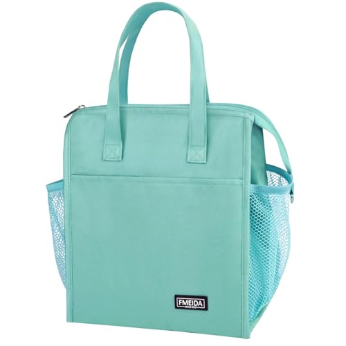 Fmeida Insulated Lunch Bag Women, Leakproof Womens Lunch Bag, Thermal Adult Lunchbag with Front Side Pockets, Reusable Lunch Bag for Office Work Travel Picnic Large Mint Blue - color: Mint Blue, size: L | 12L | Zipper