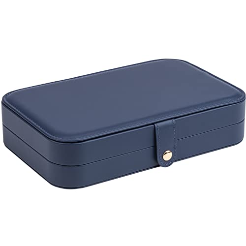 2-Layer Travel Jewelry Box for Women, Portable Jewelry Organizer with Mirror & Removable Dividers, PU Leather Jewelry Case – Gift for Wife, Mom, Girlfriend (Navy Beige) - color: Navy Beige