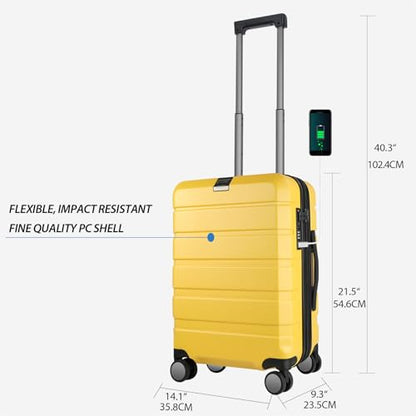 KROSER Hardside Expandable Carry On Luggage with Spinner Wheels & Built-in TSA Lock, Durable Suitcase Rolling Luggage with USB Port, Carry-On 20-Inch Yellow - color: Yellow