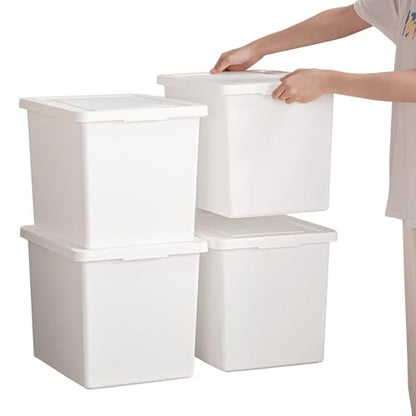 YUNGSHY 4 Pack 27 Quart White Large Stackable Storage Bins With Lids,Bathroom Closet Undersink Organizers and Storage Containers and Durable Nestable Closet, Garage, Totes (white, 27Qt.-4Pack) - size: 27Qt.-4Pack