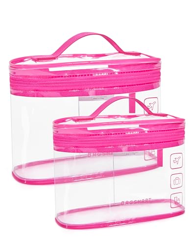 BAGSMART TSA Approved Toiletry Bag, 2 Pack Clear Makeup Cosmetic Bag Organizer, Quart Size Travel Bag for Toiletries, Carry-on Travel Accessories Essentials, Rose Red-2pcs - color: Rose Red, style: 2 Pack
