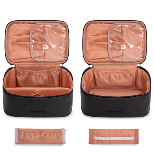 Montana West X Wrangler Travel Makeup Bag 2pcs Set Large Cosmetic Bag with Makeup Brush Holder Portable Make Up Organizer Cute Toiletry Bag with Divider and Handle for Women Black - color: Black