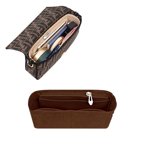 Chispee Zipper Softened Felt Purse Organizer Insert for Baguette, Tote, Longchamp Handbags Small Purse Organizer Insert Lightweight Bag Organizer with Multiple Pockets (Small, Coffee) - color: Coffee, size: Small