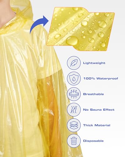 Hagon PRO Disposable Rain Ponchos for Adults (5 Pack) - color: Yellow (5 Pack)