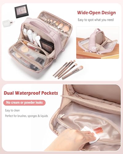 Marscamd Travel Makeup Bag for Women, Puffy Cosmetics Organizer with Waterproof Pockets, Toiletry Pouch for Makeup Brushes, Skincare & Travel Essentials, Pink (Bag Only) - color: Pink