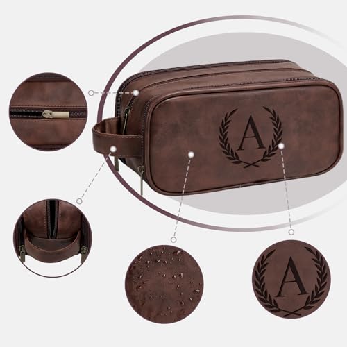 Janhavi Personalized Toiletry Bag for Men, Beach Vacation Travel Essentials, Waterproof Toiletry Bag with Hook, Laser Engraved Initials & Wheat, Birthday Gifts For Him(Medium, Dark Brown, C) - color: Dark Brown, style: C