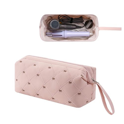 Large Quilted Hair Tools Travel Bag with Bow Pattern,Waterproof Hair Styling Accessories Storage Case for Shark FlexStyle, Dyson Airwrap Hair Dryer, Curling Iron, Revlon Hair Tools(20 Pink Bow) - color: 20Pink Bow