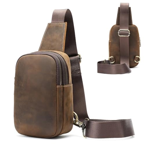 Genuine Leather Sling Bags for Men Crossbody Purse Vintage Small Messenger Shoulder Bag for Phone Side Chest Daypack Bag - color: Brown