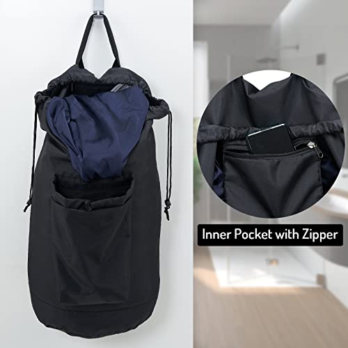 Seiritex Laundry Backpack Bag, Dirty Clothes Travel Laundry Bag with Shoulder Straps for College Dorm Room (Black) - color: Black