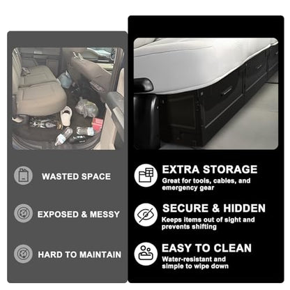 VaultsOnWheels Foldable Under Seat Storage Box for Ford F150 2015-2026 SuperCrew/Crew Cab&F250 F350 F450 2017-2026 SuperDuty Accessories, Console Organizer with Snap Latches, Detachable Truck Tool Box - size: 1）F150|2015+|Fold underseat storage