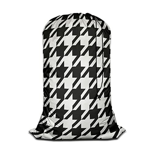 Swono Houndstooth Seamless Pattern Large Laundry Collapsible Laundry Bag Black White Abstract Pattern Foldable Laundry Hamper Bag - color: Houndstooth Seamless Pattern
