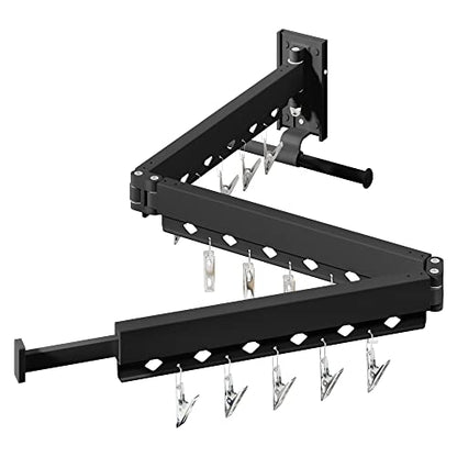 HEILAIYI Wall Mounted Clothes Hanger,Clothes Drying Rack,Laundry Drying Rack,Clothes Rack,Laundry Rack Wall Mount,Retractable Collapsible Drying Rack Clothing (Windproof Holes,with Clips),Black - size: Upgrade-Black / Holes with Clips