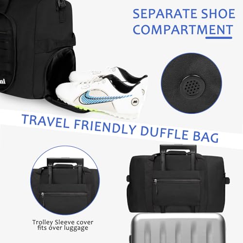 Foldable Travel Duffle Bag,Duffle Bag with Shoes Compartment and Adjustable Strap,Large Packable Travel Bags for Men Women,Waterproof Duffel Bag - color: All Black