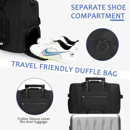 Foldable Travel Duffle Bag,Duffle Bag with Shoes Compartment and Adjustable Strap,Large Packable Travel Bags for Men Women,Waterproof Duffel Bag - color: All Black