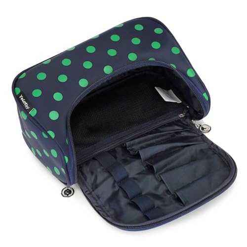 Yeiotsy Travel Cosmetic Bag for Women – Polka Dot Makeup Bag Organizer & Hanging Toiletry Bag - color: Navy Blue