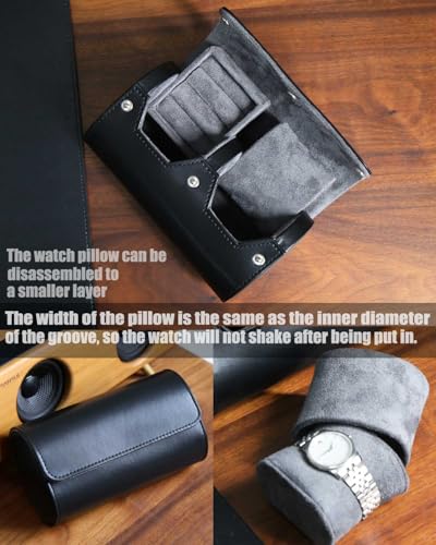 Watch Roll Travel Case, Mens Single Watch And Cufflink Box Case with Suede Lining, Portable Watch Cufflink Display Storage and Organizer to Holder Large Watch, Cufflink Travel Case For Men - color: Black 1 Slot Watch and 1 Slot Cufflink box