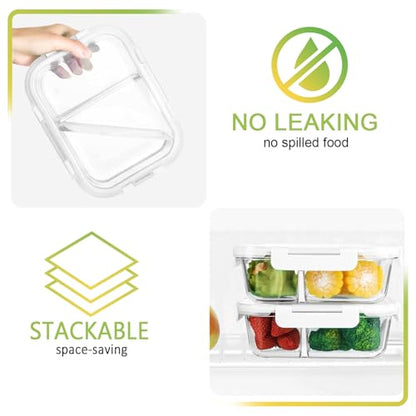 [5-Pack,36 Oz]Glass Meal Prep Containers 2 Compartments Portion Control with Upgraded Snap Locking Lids Glass Food Storage Containers, Microwave, Oven, Freezer and Dishwasher (4.5 Cups, White) - color: White