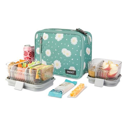 PackIt(R) Freezable Classic Lunch Box, Daisy Sage, Built with EcoFreeze(R) Technology, Collapsible, Reusable, Zip Closure With Zip Front Pocket and Buckle Handle, Designed for Fresh Lunch On the Go - color: Daisy Sage