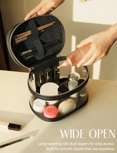 Popvibe Clear Makeup Bag Travel Cosmetic Case Transparent Toiletry Bag with Zipper, Portable Make Up Organizer Traveling Compact Car Bag for Essentials - color: Black, style: Train Case
