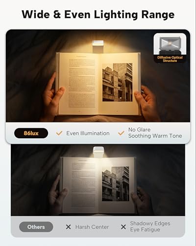 86lux Book Light, Rechargeable Clip-On LED Reading Light for Bed & Night Use - 3 Color Temperatures with Stepless Dimming, Ultralight Bookmark Design for Kids, Book Lovers, Silver - color: Silver