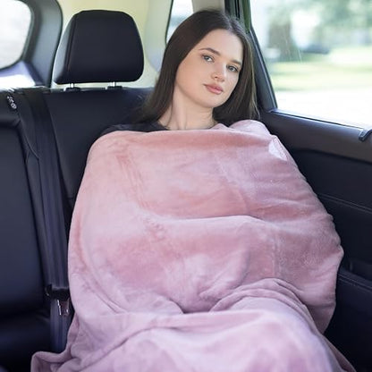 BlueHills Premium Soft Long Travel Blanket Pillow for Tall Airplane Flight Blanket 70 X48 inch Throw in Soft Bag case with Backpack Clip Compact Large Plane 2 in 1 Combo Pink T055 - color: Pink-long-t055