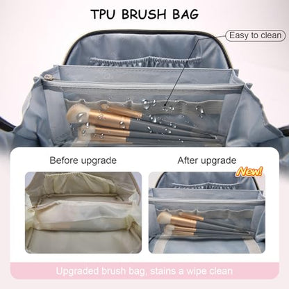 BOYATU Travel Makeup Bag Organizer: 3 Pcs Set Leopard Make up Bag for Women | Vegan Leather Cosmetic Bags with Compartments - Waterproof Toiletry Bag - 180° Open-Flat Make up Case for 3-15 Day Trips - color: 03-Pink