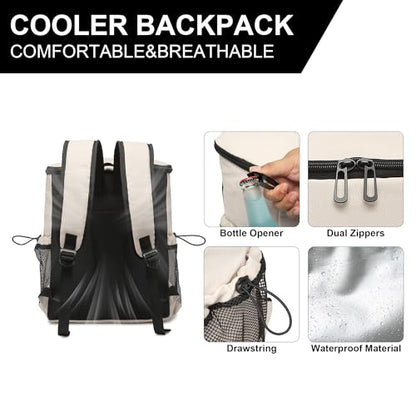Backpack Cooler for Men and Women Insulated Waterproof Soft Lightweight Cooler Bag Leakproof 30 Cans Travel Camping Picnic Beach - color: Cream, size: 30 Cans