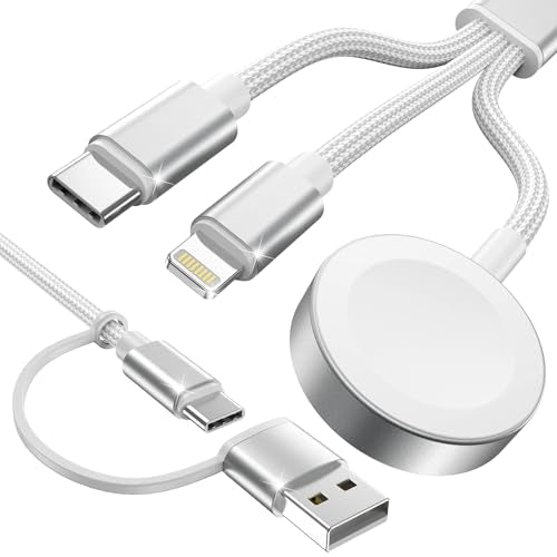 Travel Essentials,3 in 2 USB C Cable for Apple Watch Charger,iPhone Charger,Multi Charging Cable,Cruise Vacation Camping Essentials,Portable for iWatch Series 11-2/Ultra/SE & iPhone 17-12,Car,White - color: White-1, size: 1pack-4ft