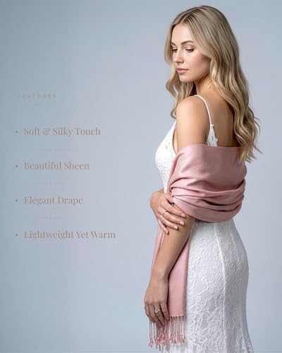 Achillea Lightweight Pashmina Scarf for Women – Soft Silky Shawl Wrap for Evening Dresses, Bridesmaids & Everyday Wear - color: Baby Pink