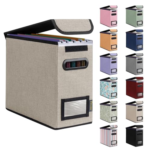 BALEINE File Organizer Box with Lid, Collapsible File Folder Organizer with Plastic Slide, Hanging File Folder Box for Office Document Storage (1 Pack, Beige, S) - color: Beige, size: 1 Pack (Slim)
